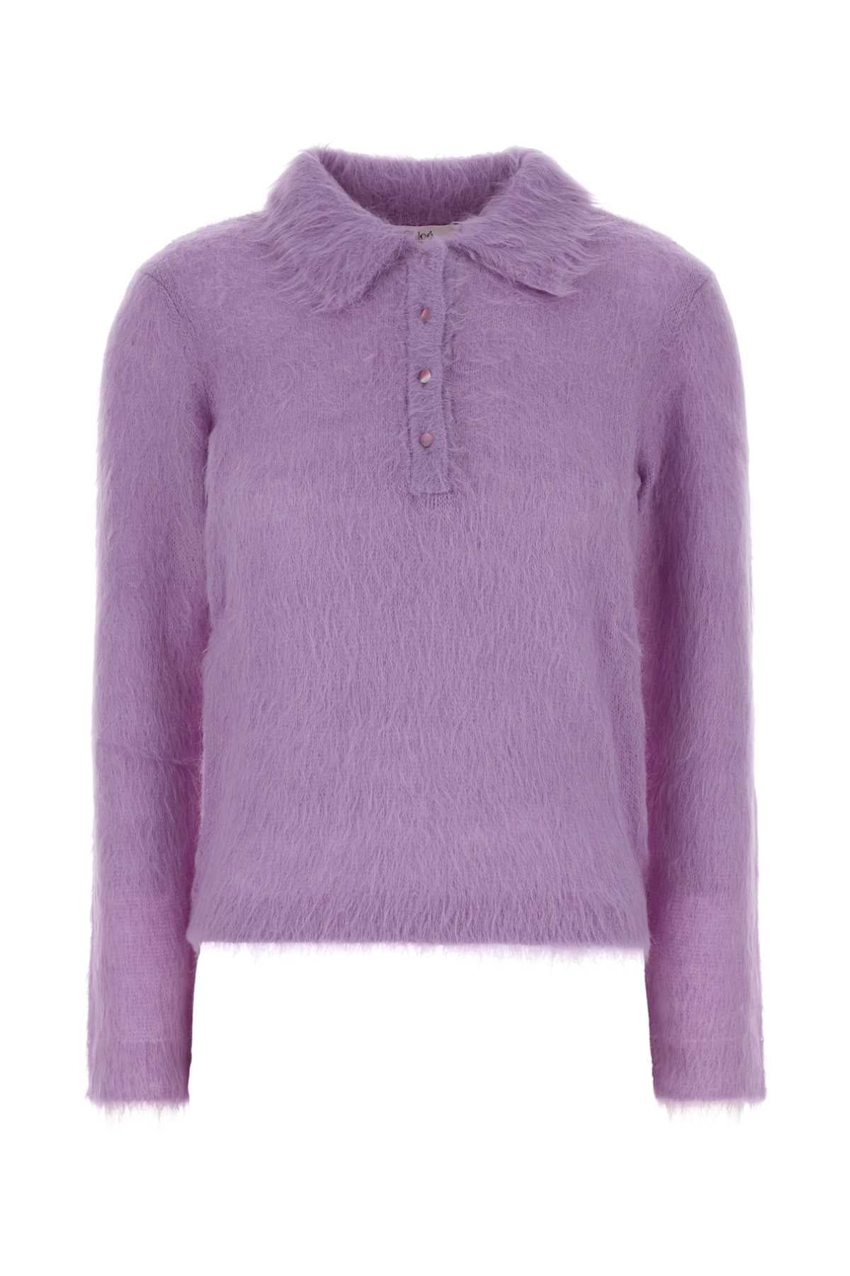 Chloé Wool-Blend with Embroidered Collar Polo Shirt — Purple