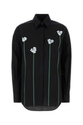 Moschino Floral-Embroidered Stretch Poplin Shirt — Black
