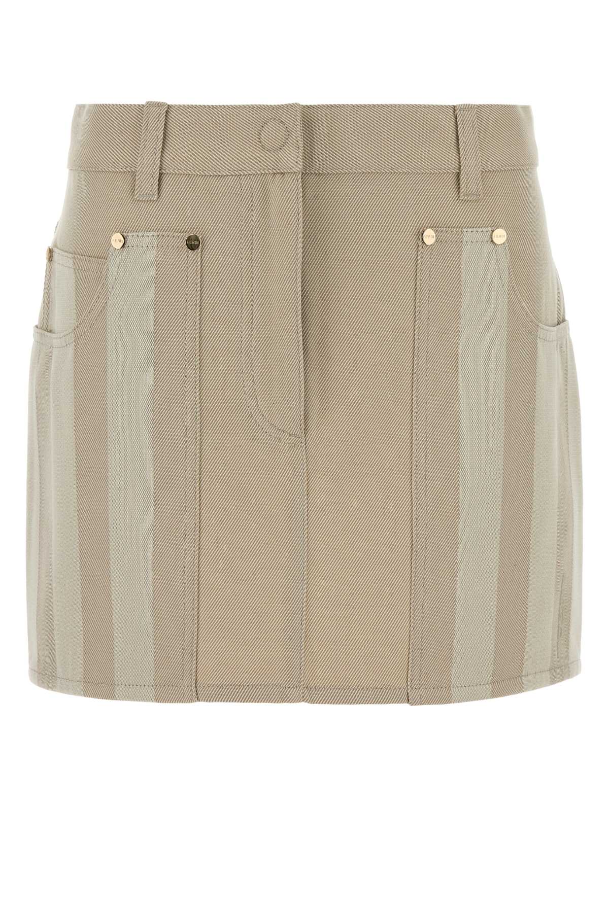 Fendi Diagonal Twill Cotton Skirt — Beige