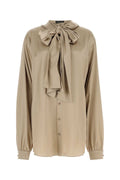 Balenciaga Bow-Tie Silk Shirt — Beige