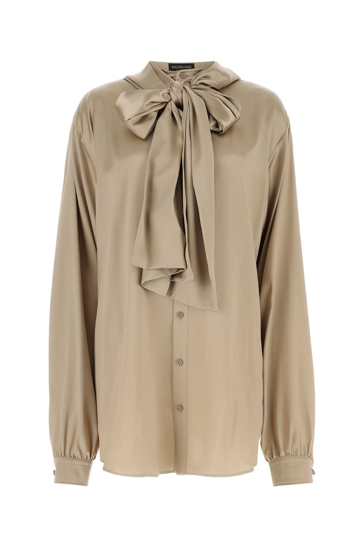 Balenciaga Bow-Tie Silk Shirt — Beige