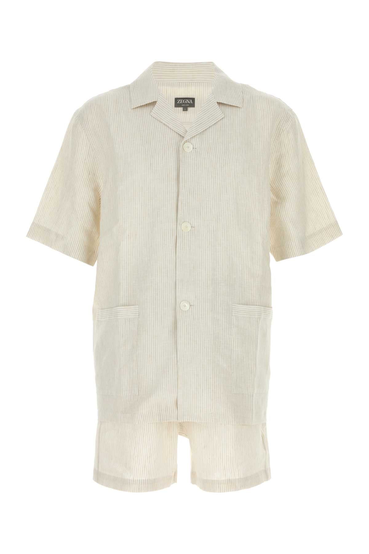 Zegna Ribbed Linen Shirt — Beige