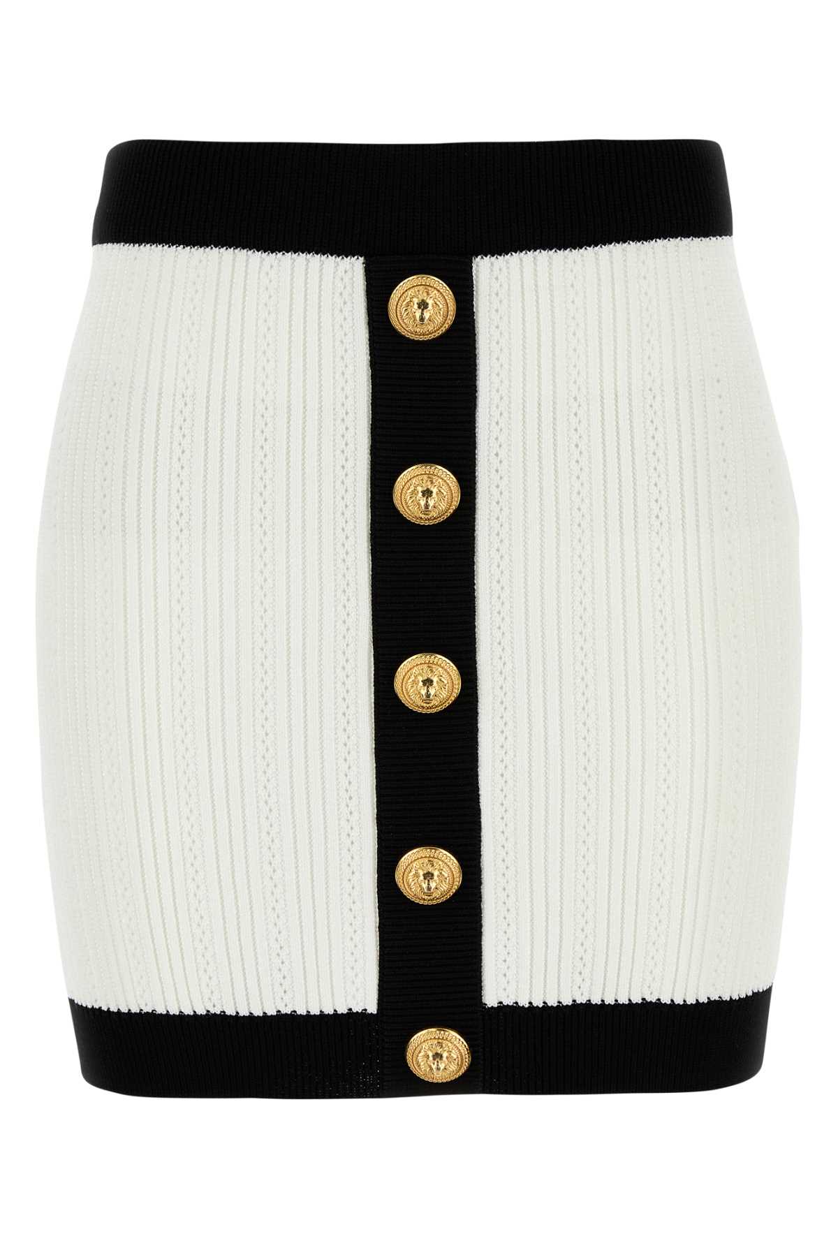 Balmain Ribbed Viscose Blend Skirt — White