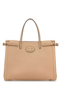 Valentino Garavani Leather Vlogo Signature Tote Bag — Beige
