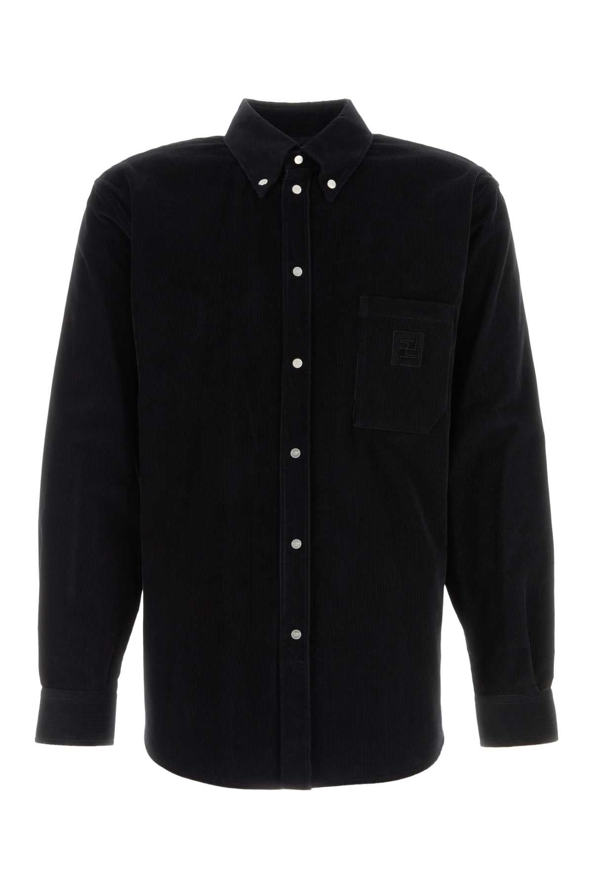 Fendi Corduroy Button-Down Shirt — Black