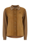 Miu Miu Virgin Wool and Suede Cardigan — Camel