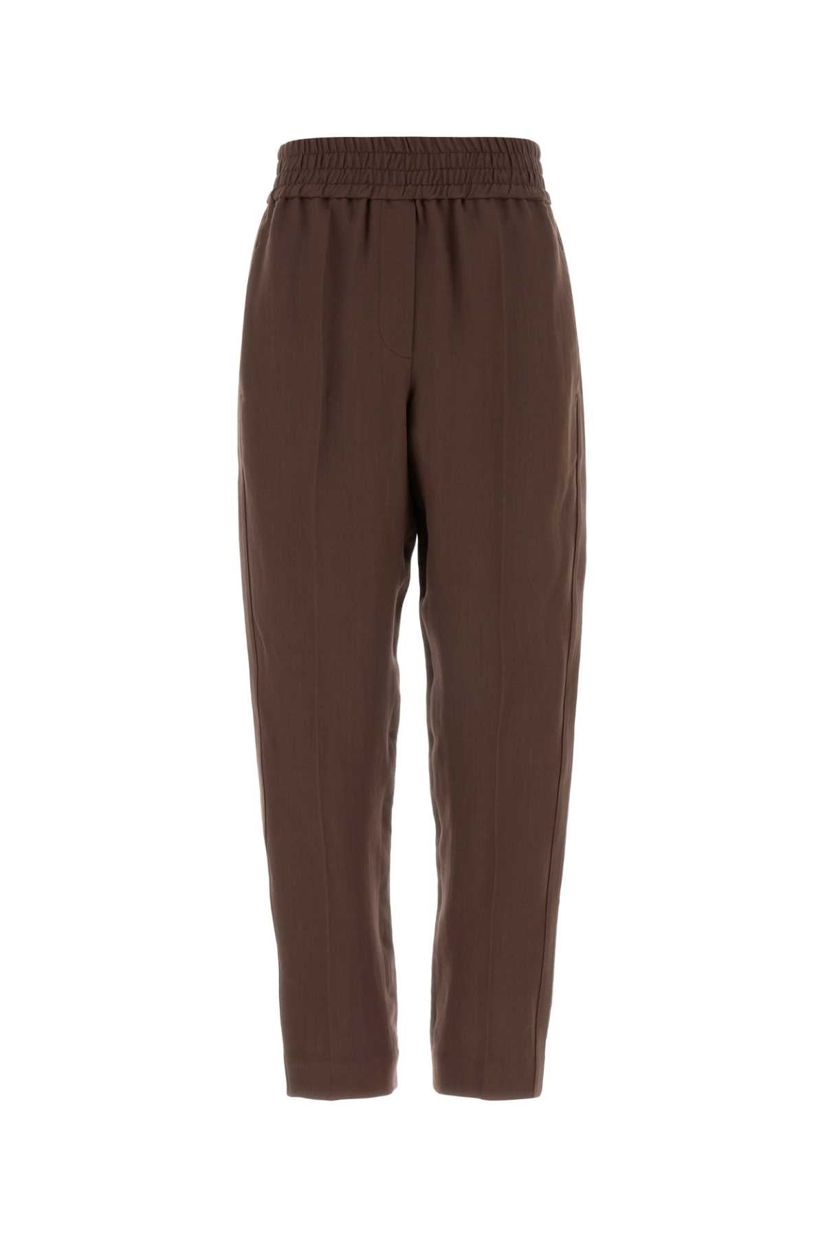 Brunello Cucinelli Viscose-Linen Blend Trousers — Brown