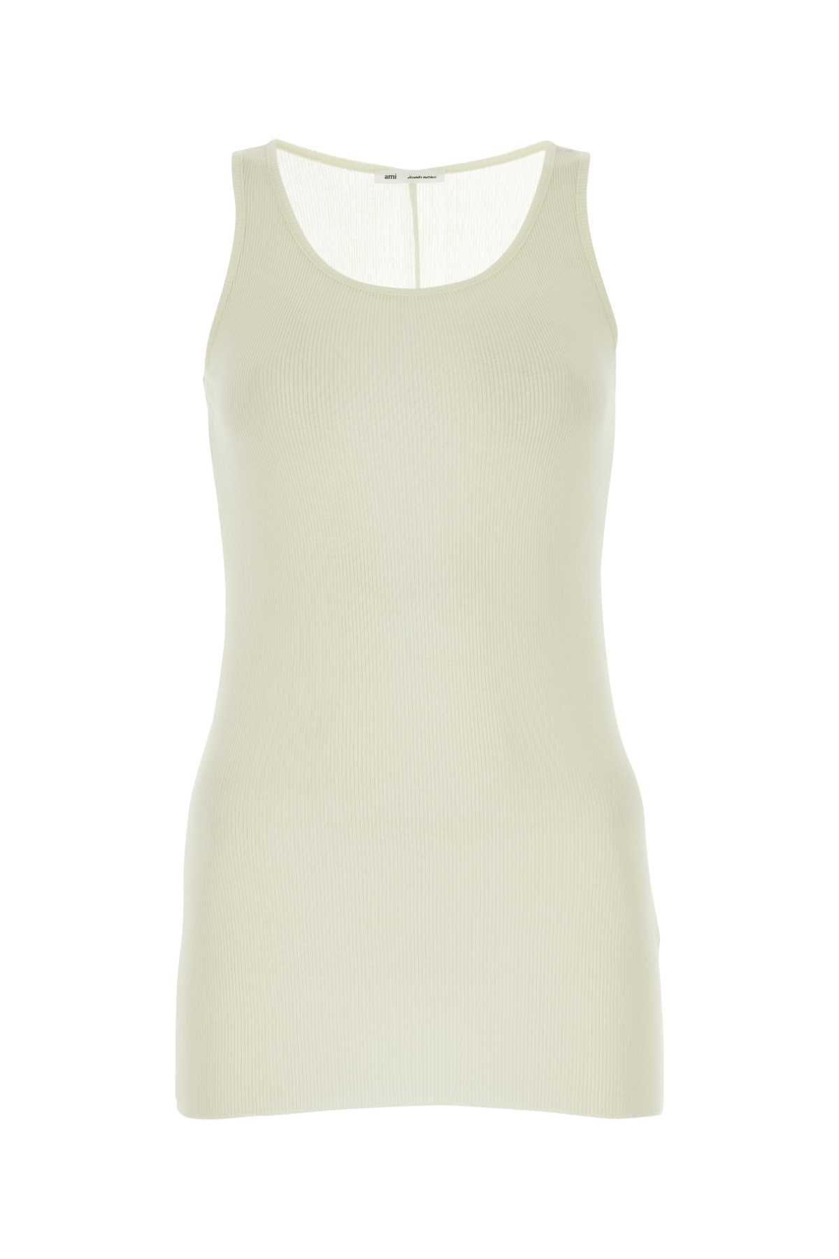 AMI Paris Ribbed Viscose Blend Tank Top — White