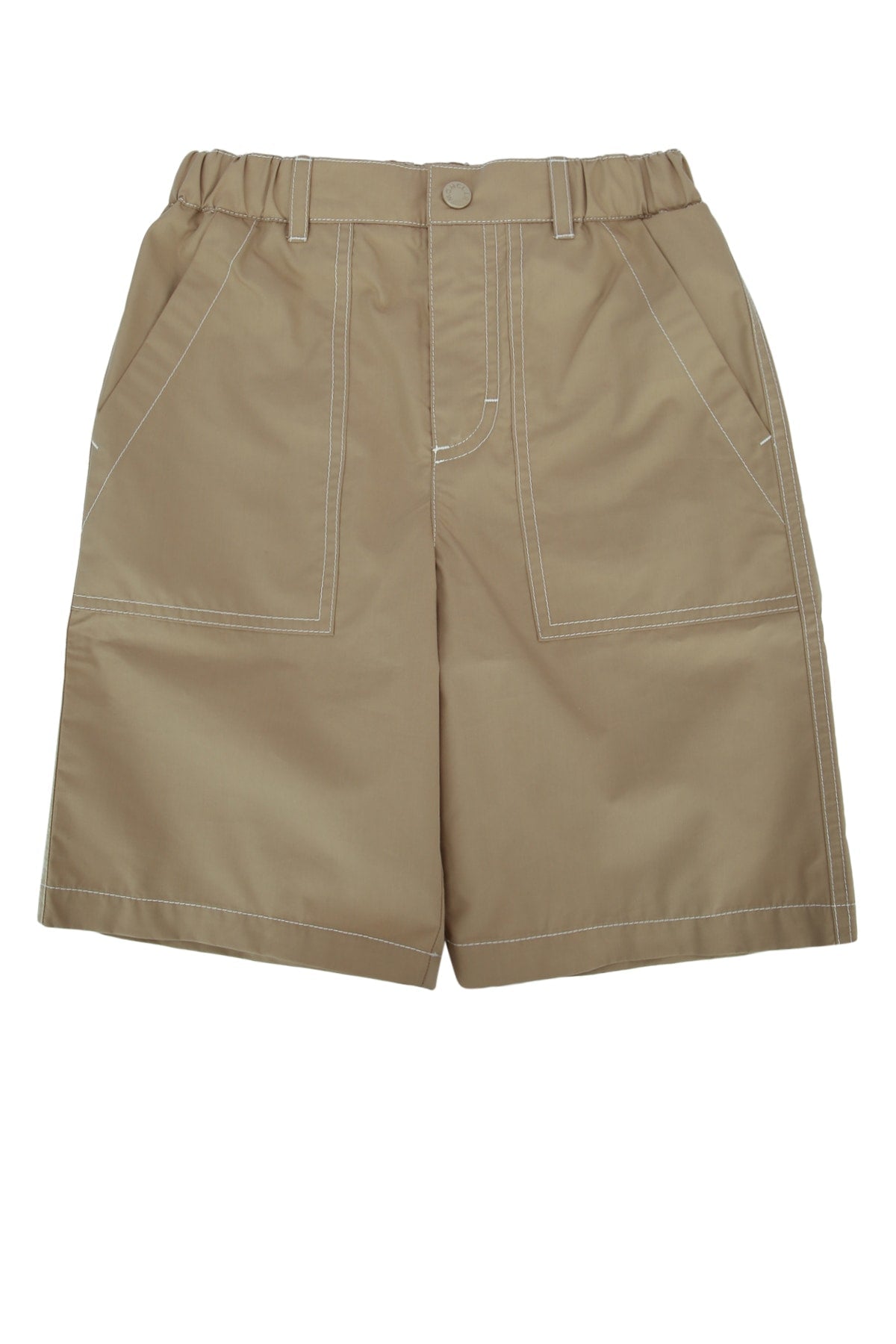 Moncler Jr Contrast-Stitched Cotton-Blend Shorts — Beige