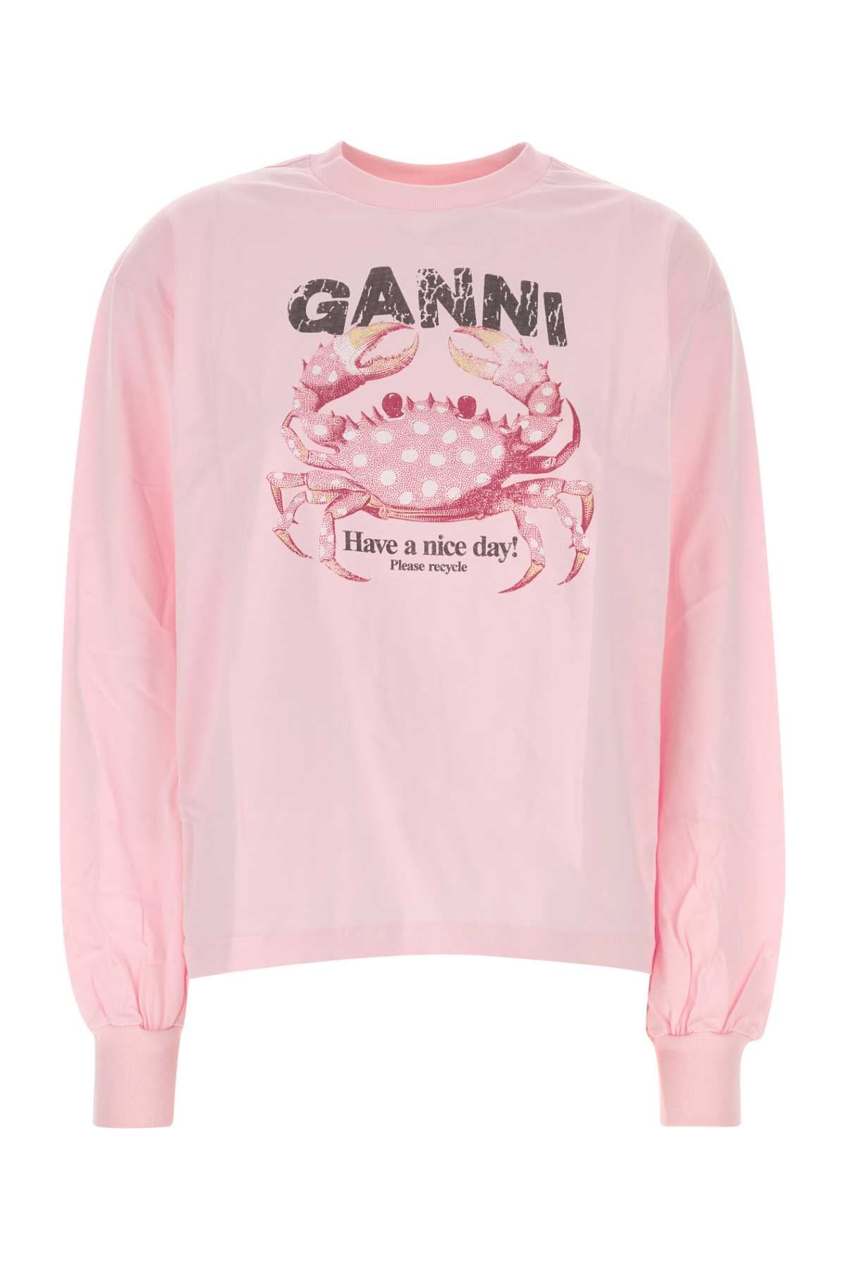 Ganni Cotton Sweatshirt — Pink