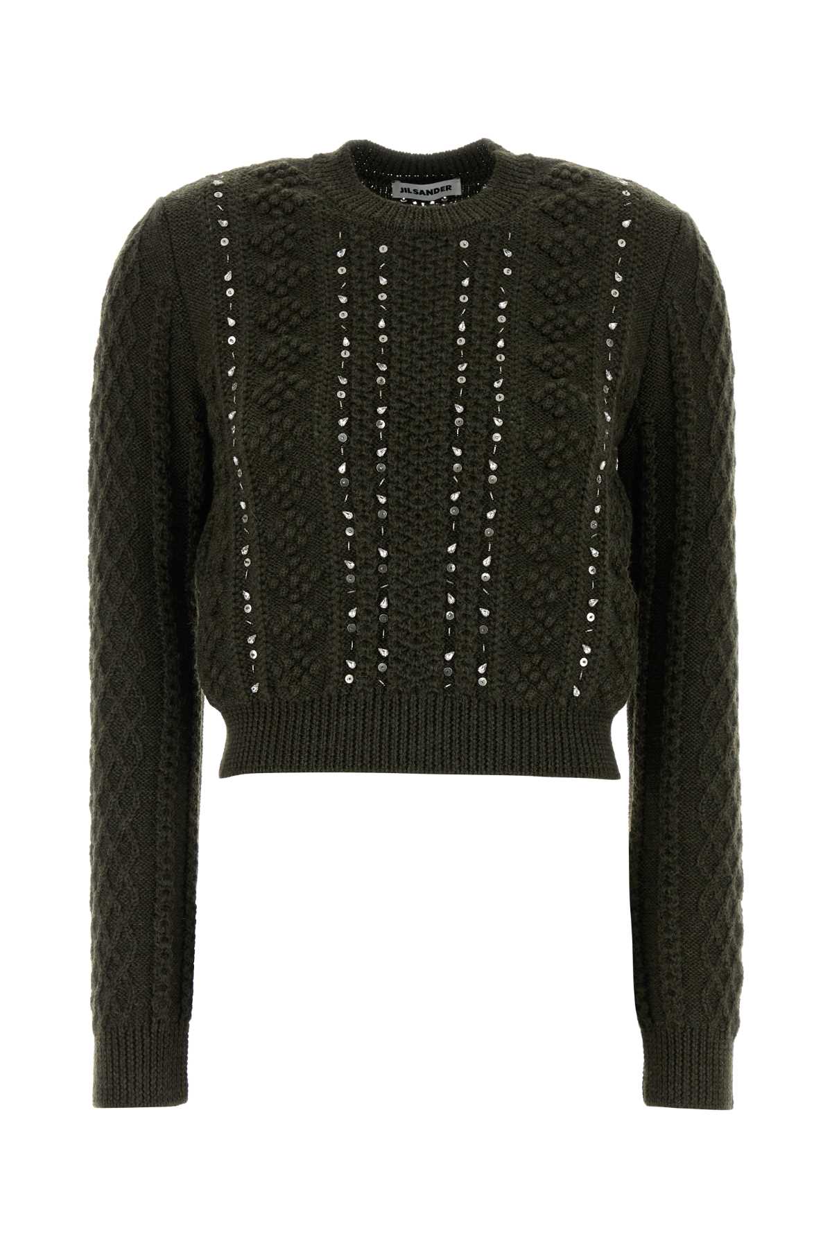 Jil Sander Studded Virgin Wool Cropped Sweater — Gray
