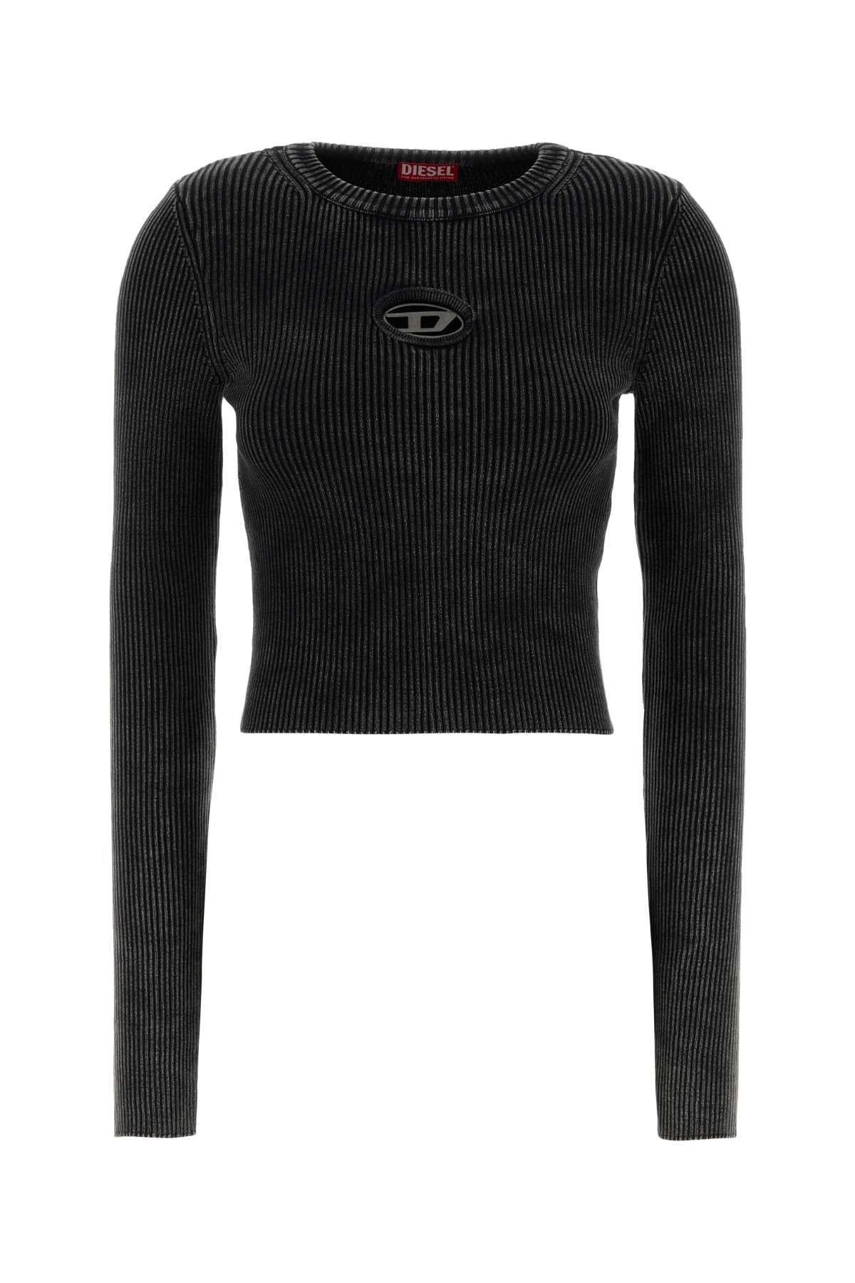Diesel Ribbed Cotton T-Shirt — Gray