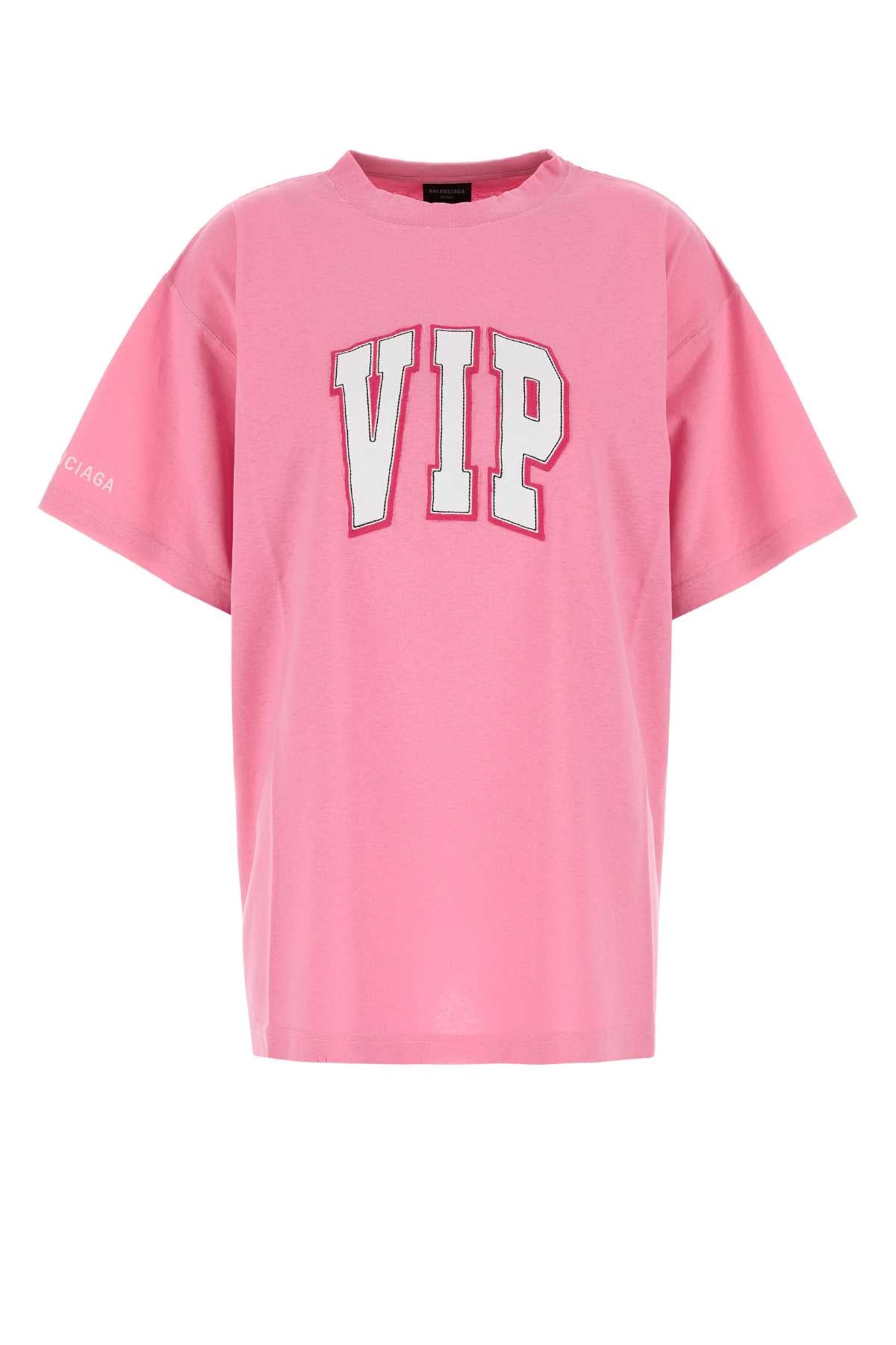 Balenciaga Logo-Embroidered Cotton T-Shirt — Pink