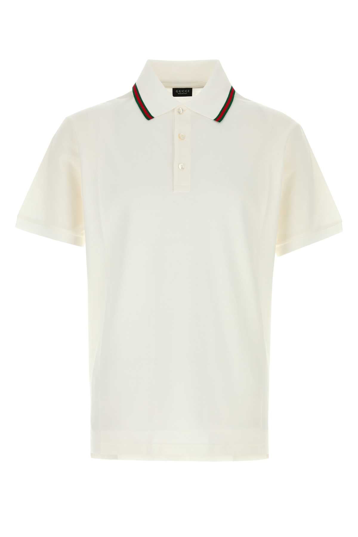 Gucci Striped-Collar Piquet Polo — White