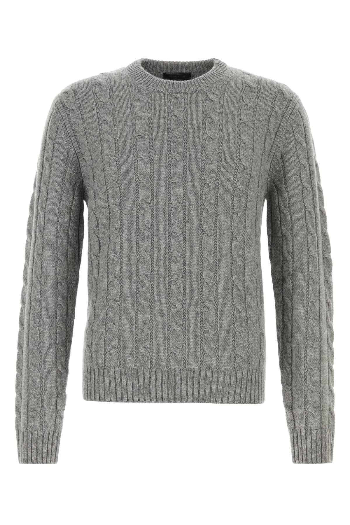 Prada Cable-Knit Cashmere Sweater — Gray
