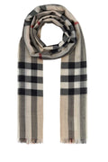 Burberry Wool-Silk Blend Check Scarf — Gray