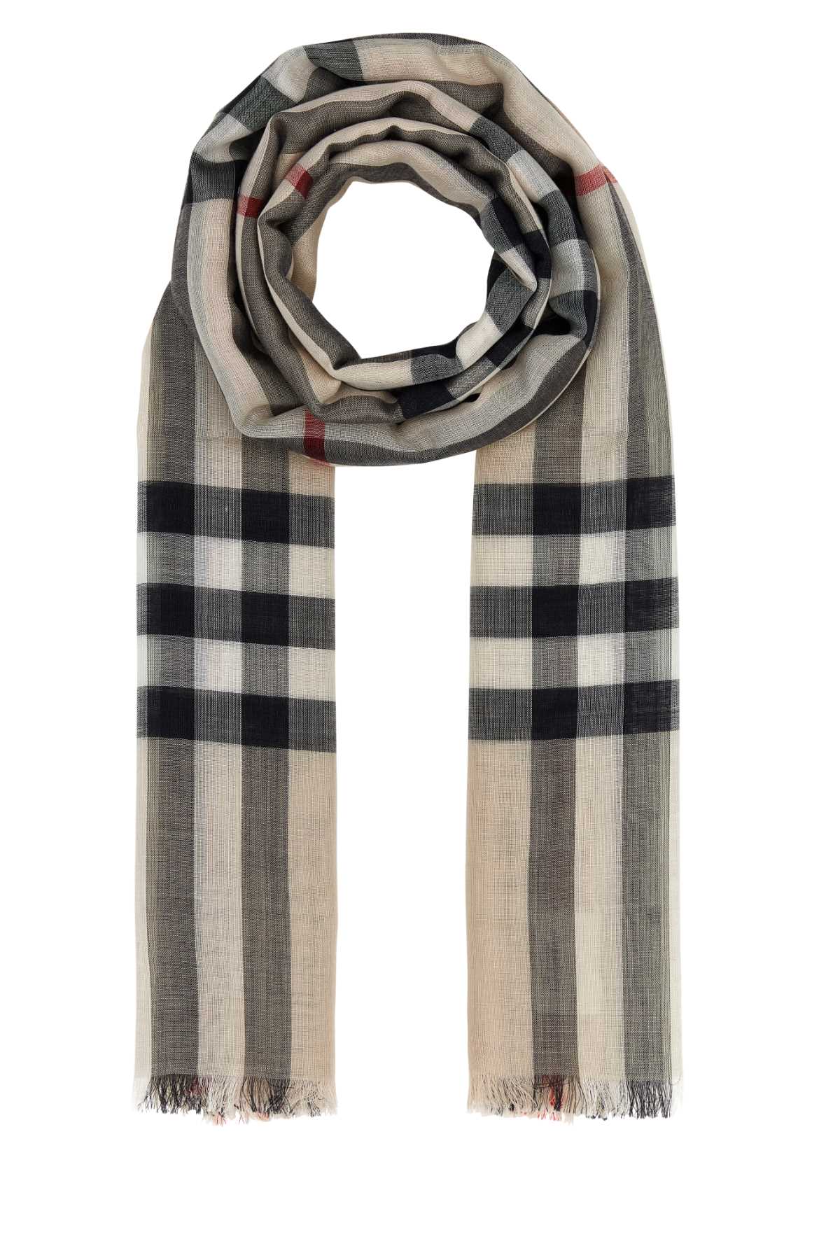 Burberry Wool-Silk Blend Check Scarf — Gray