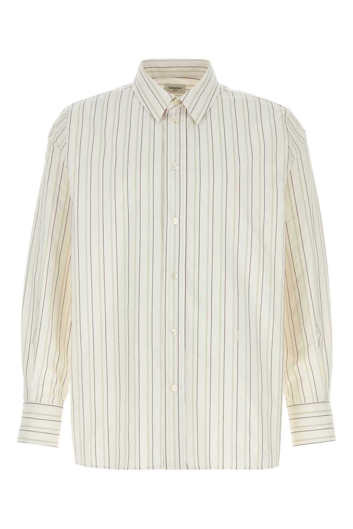 Saint Laurent Striped Cotton Shirt — Beige