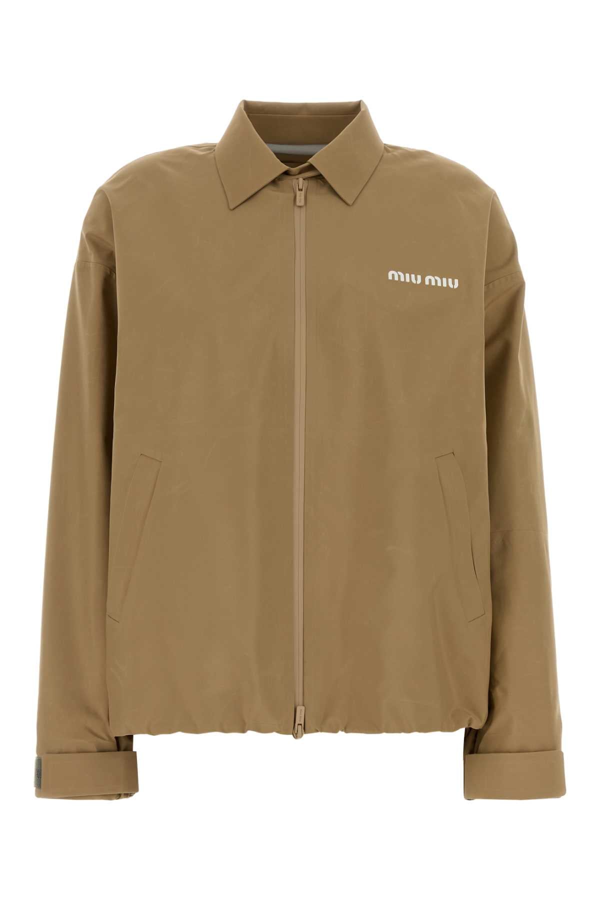 Miu Miu Recycled Polyester Windbreaker Jacket — Beige