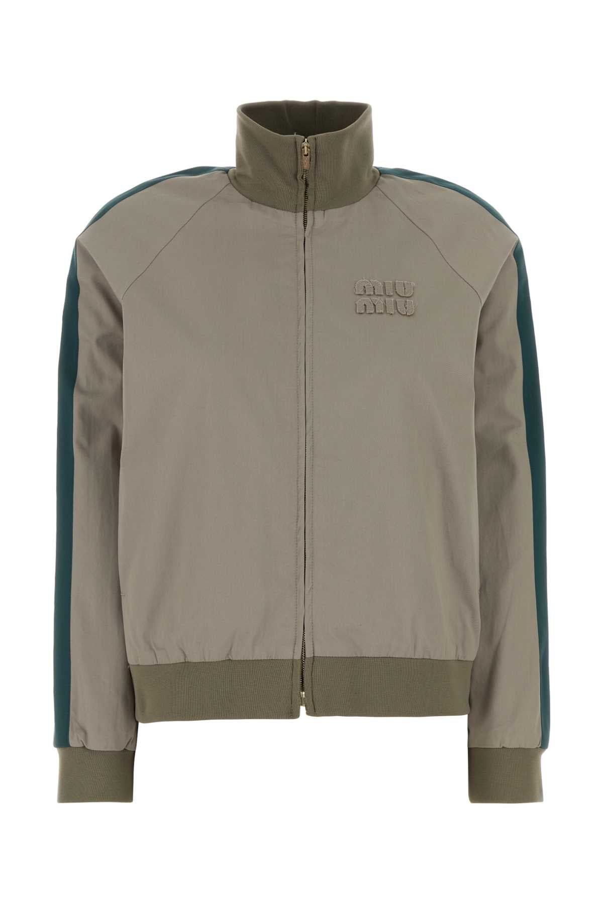 Miu Miu Color-Block Cotton Jacket — Gray