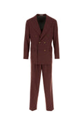 Brunello Cucinelli Double-Breasted Wool Blend Suit — Burgundy