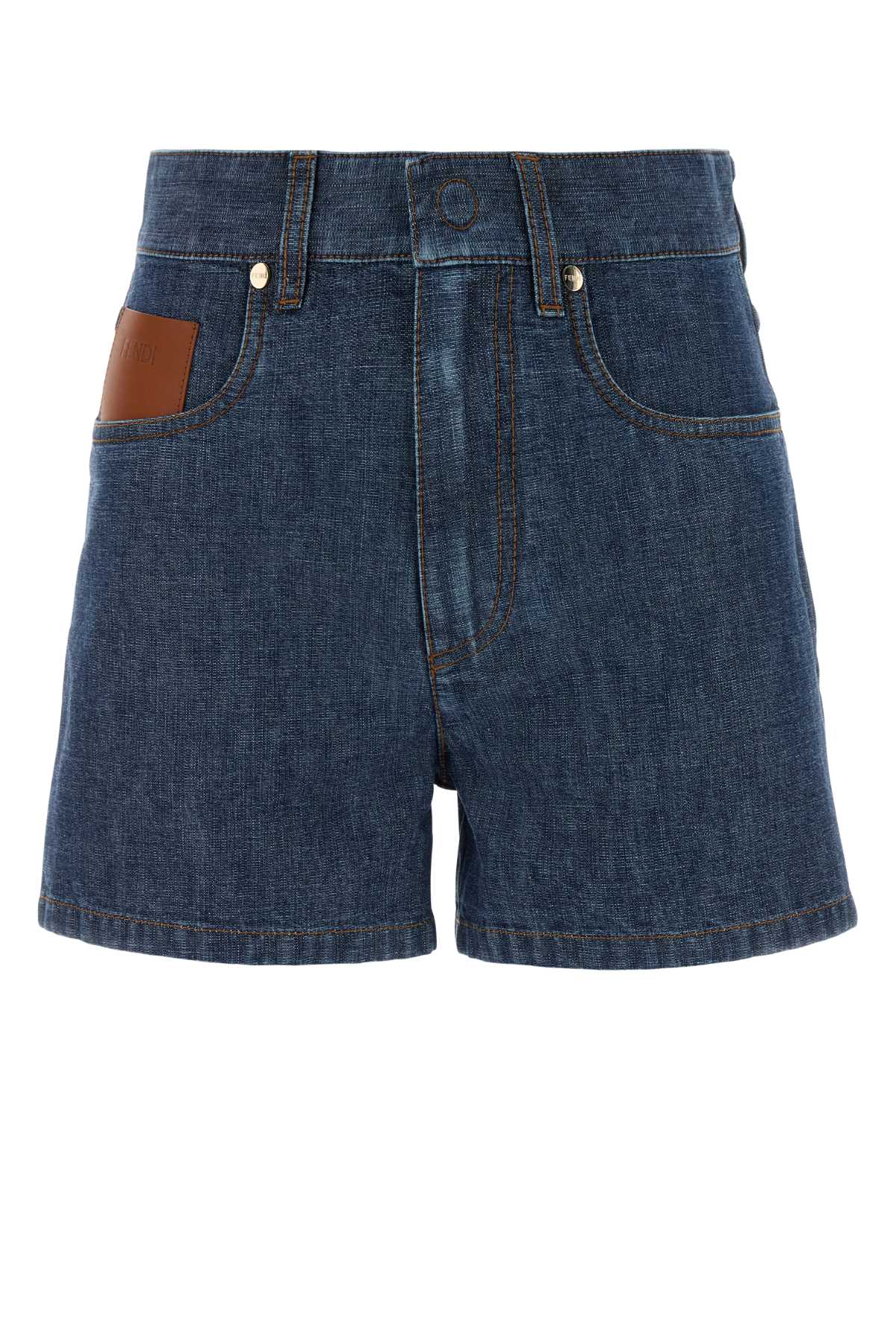 Fendi Cotton Denim Denim Shorts — Navy