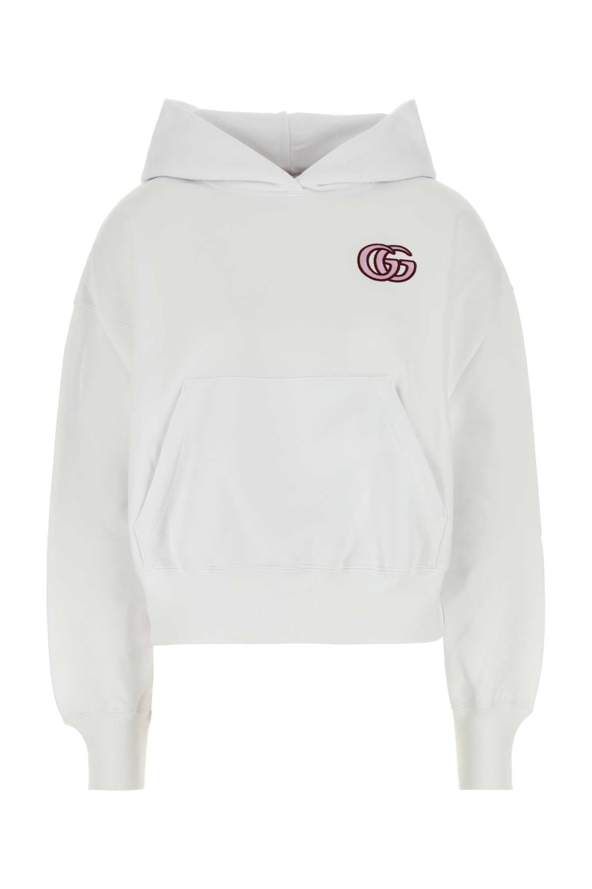 Gucci Logo-Embroidered Cotton Hoodie — White