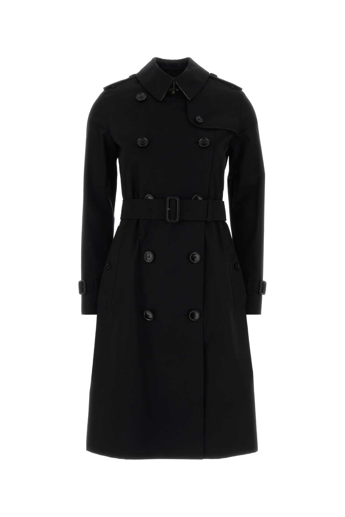 Burberry Double-Breasted Gabardine Trench Coat — Black