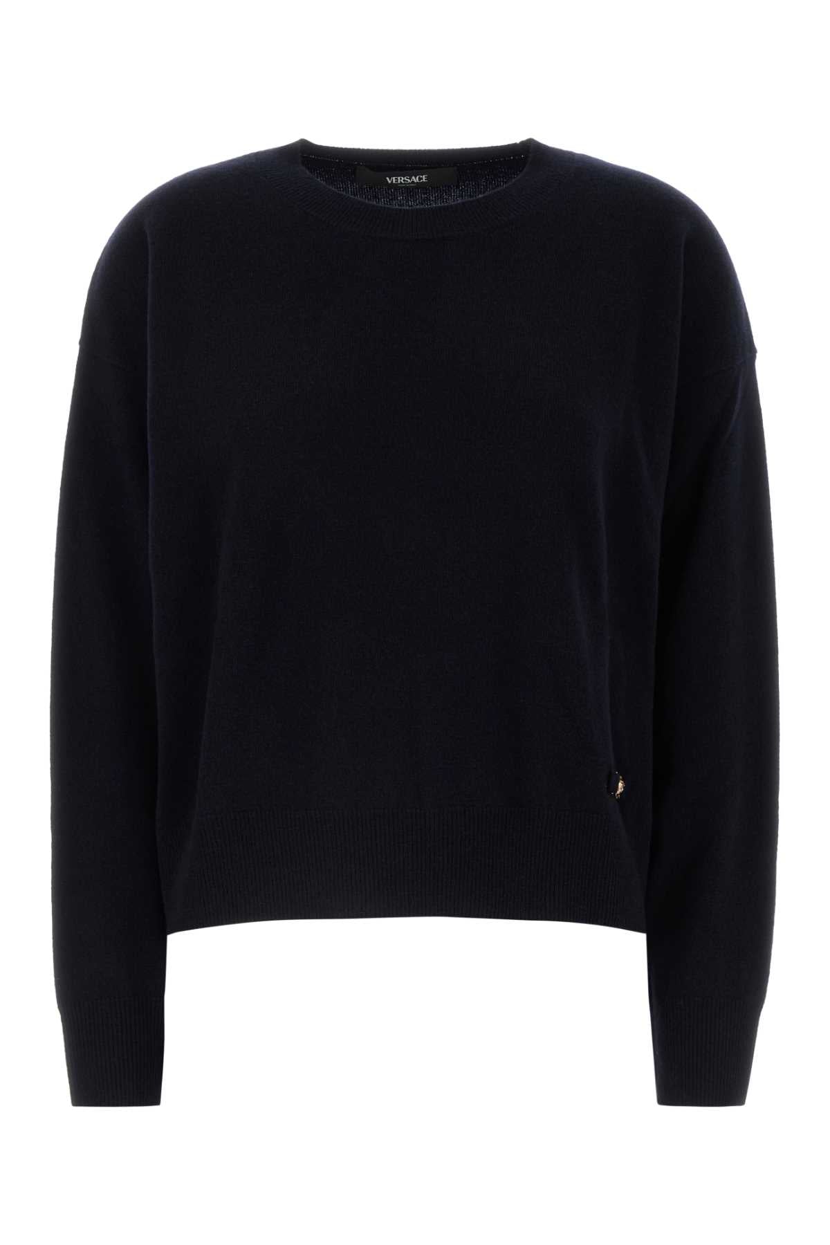 Versace Virgin Wool & Cashmere Crewneck Sweater — Black