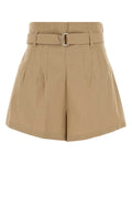 Prada Pleated Poplin Bermuda Shorts — Beige
