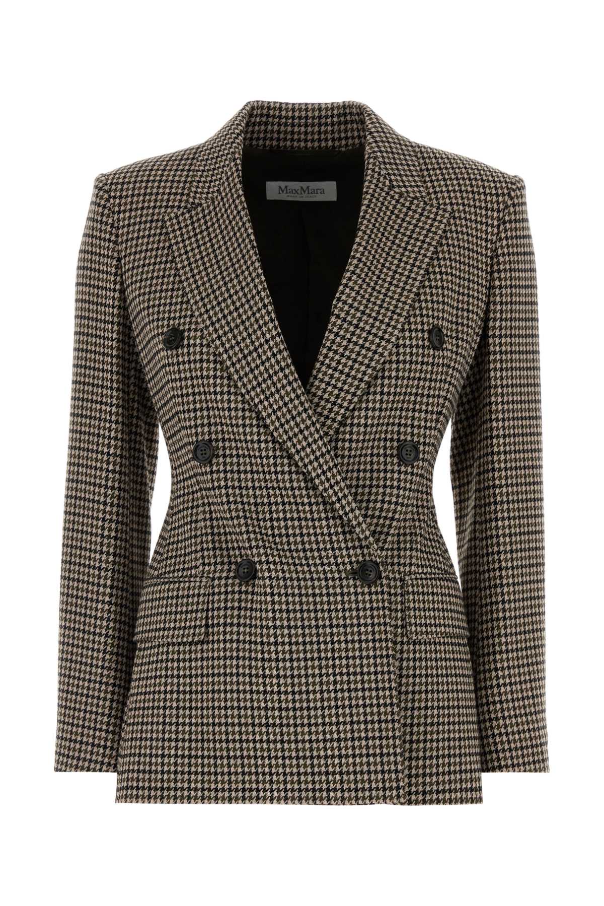 Max Mara Houndstooth Viscose Wool Blazer — Gray