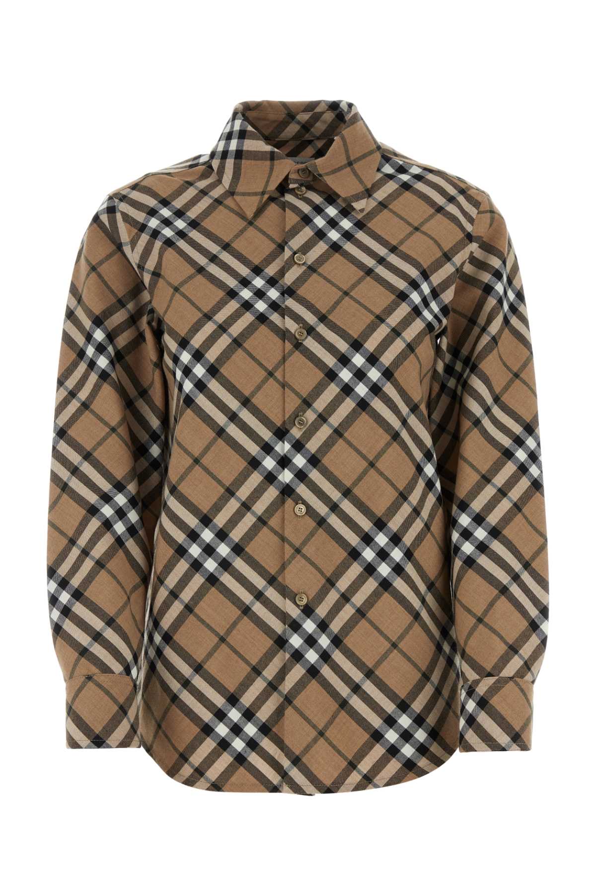 Burberry Checked Wool-Polyester Shirt — Beige