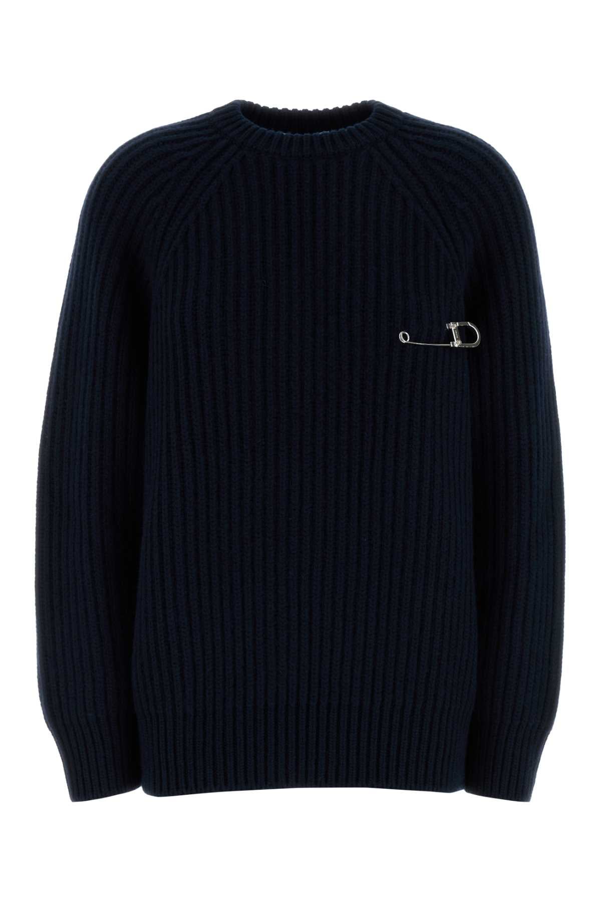 Prada Wool Blend Ribbed Sweater — Navy
