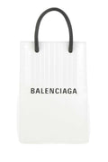 Balenciaga Logo-Printed Calf Leather Mini Bag — White