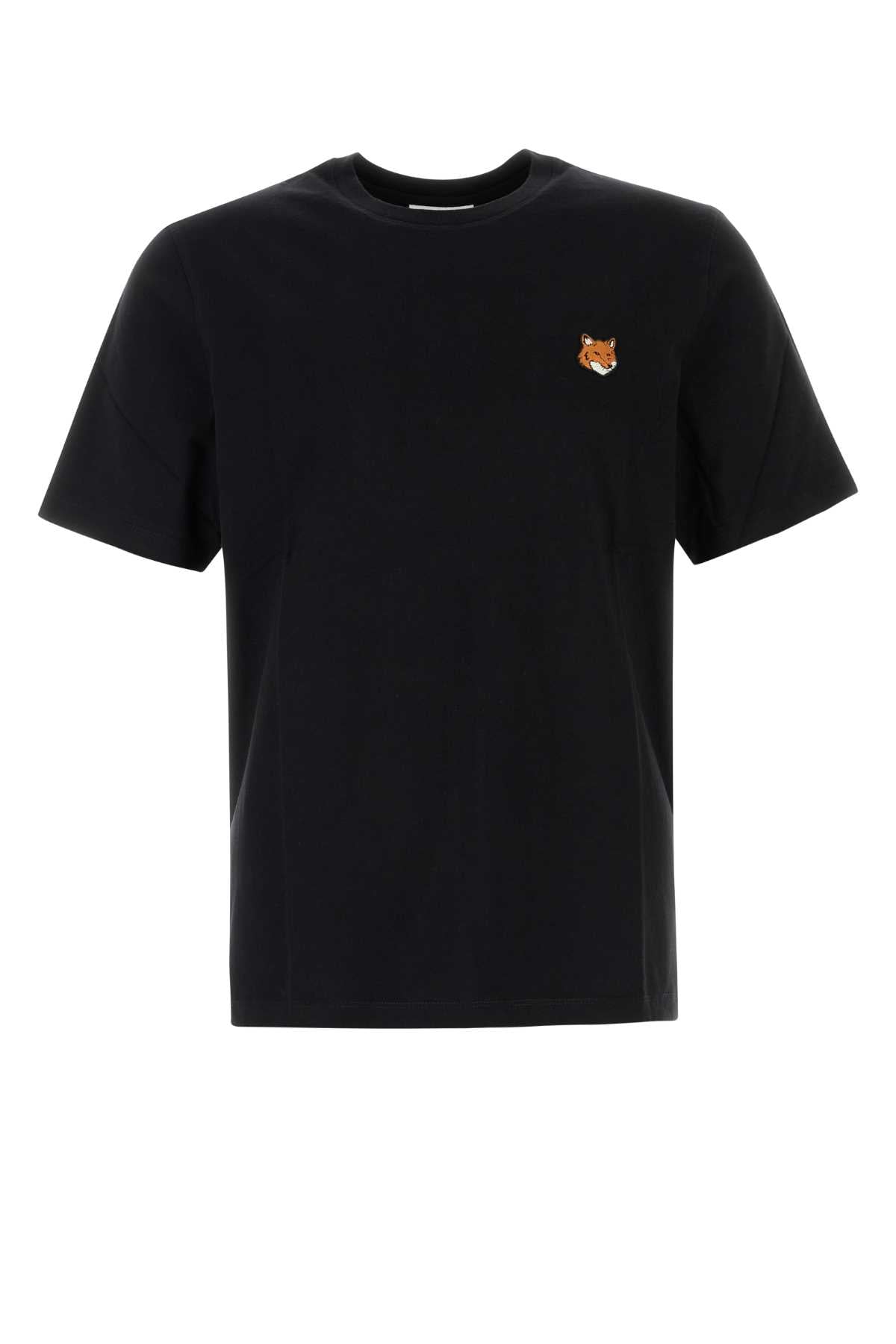 Maison Kitsune Logo-Embroidered Cotton T-shirt — Black