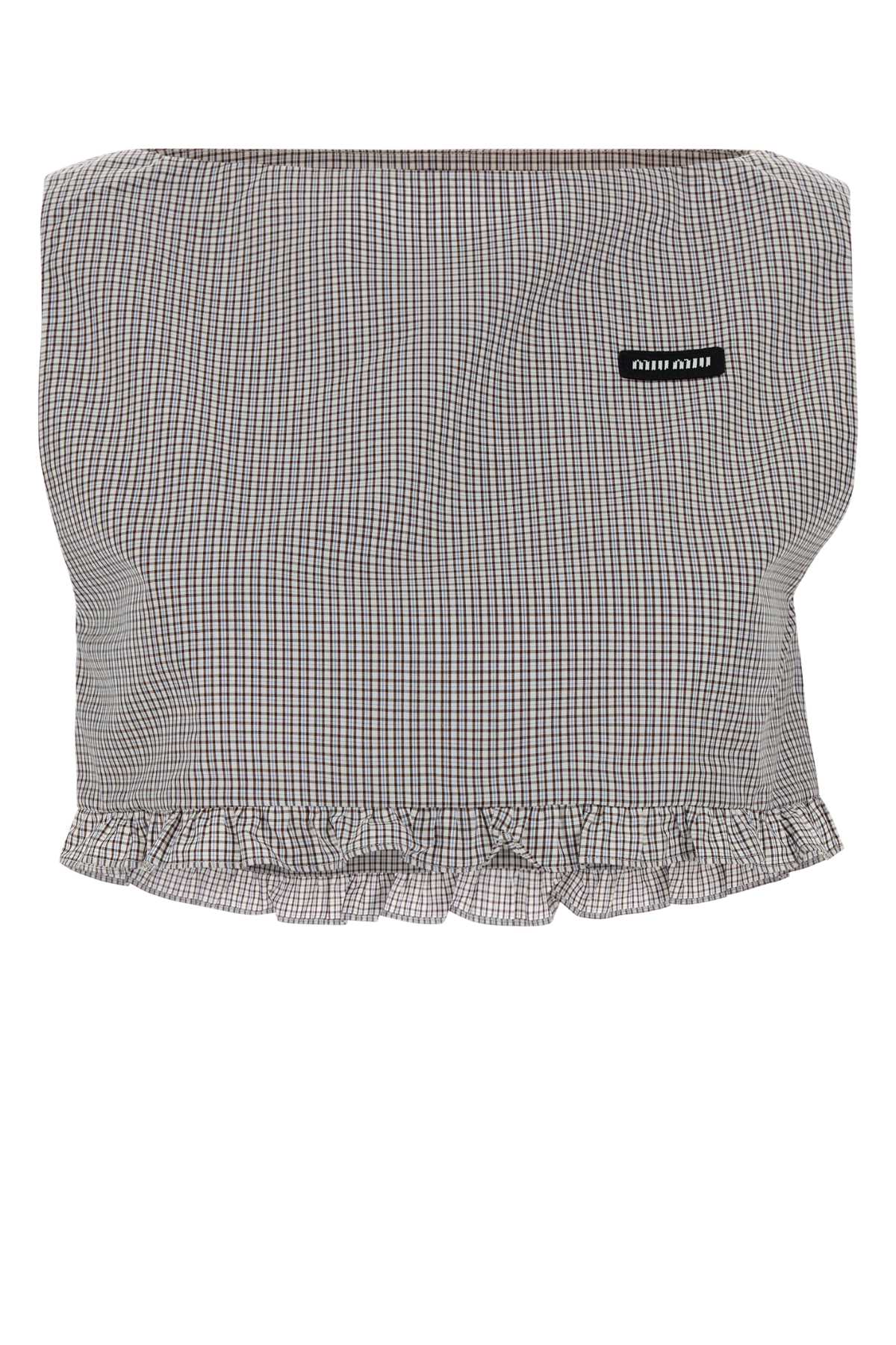 Miu Miu Ruffled-Hem Cotton Sweater — Gray