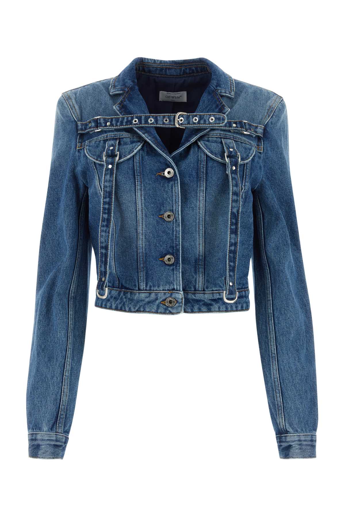 Off-White Cropped Denim Blazer — Blue
