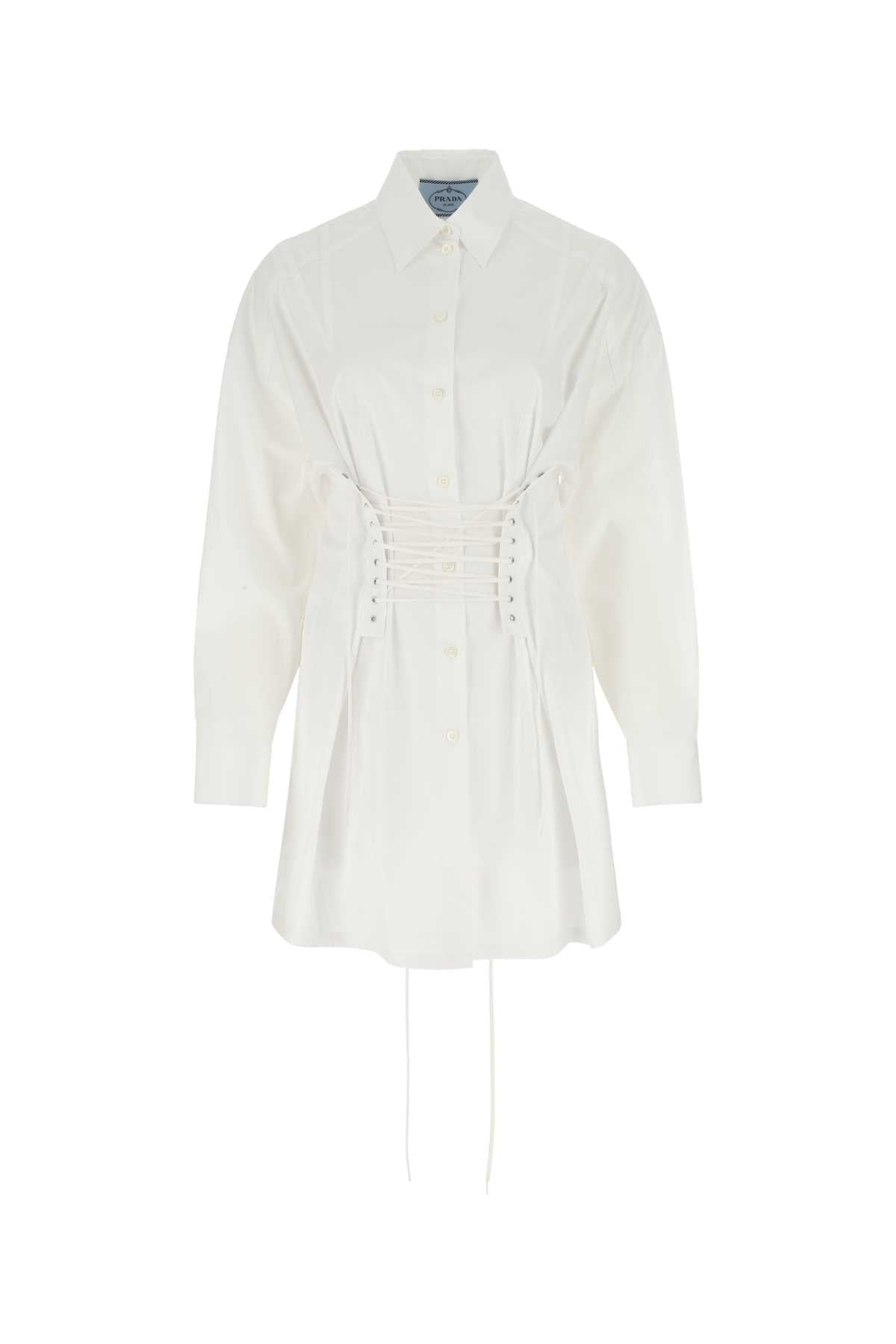 Prada Corset-Waist Shirt Dress — White