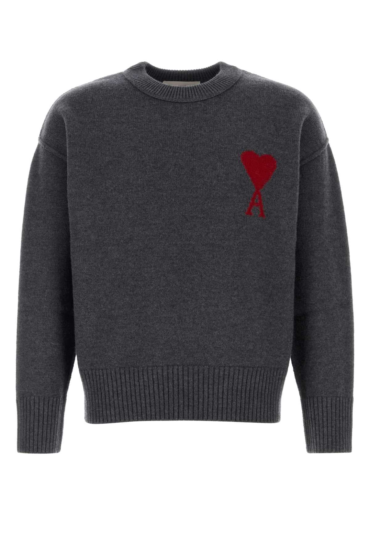 AMI Paris Embroidered Heart Sweater — Gray