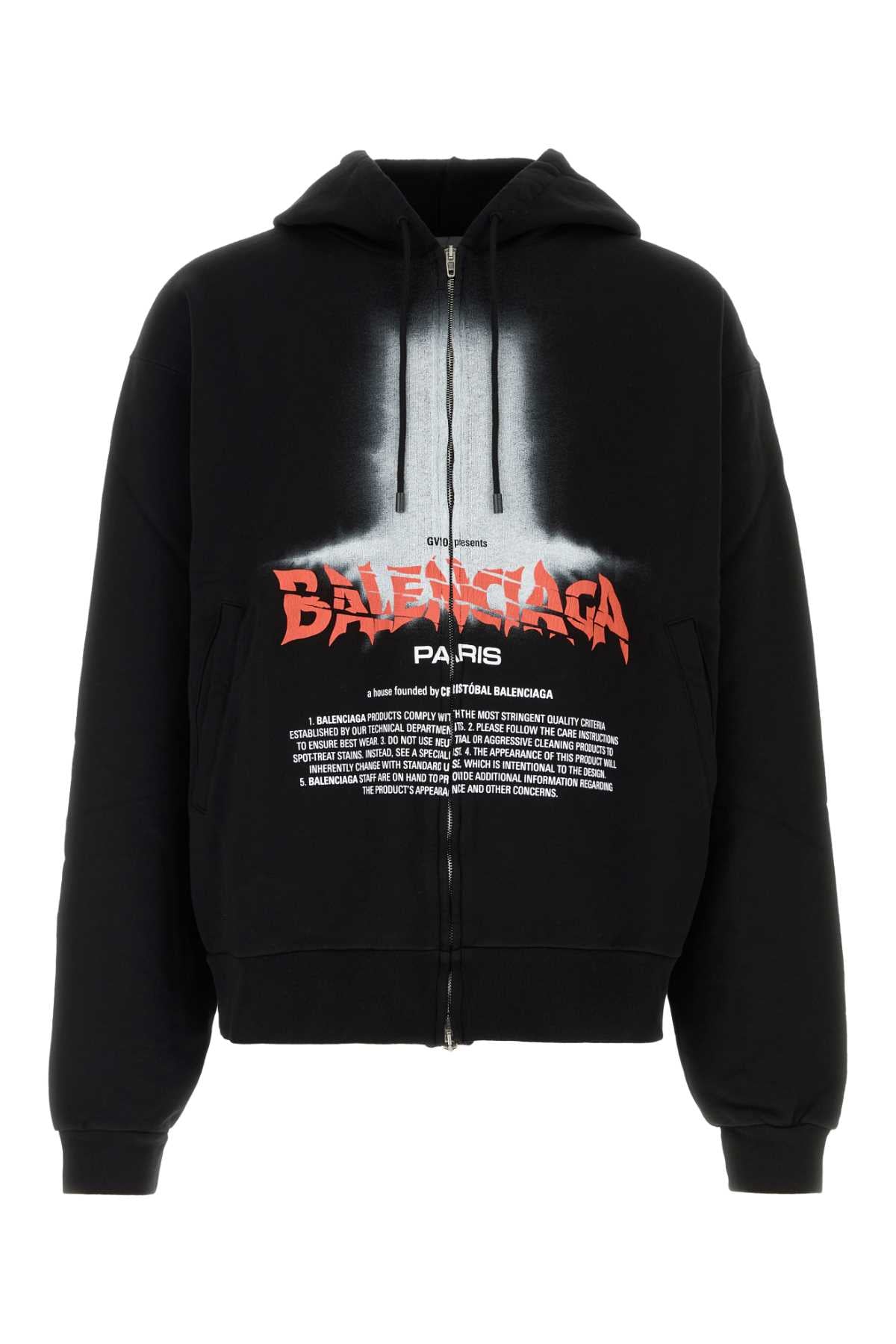 Balenciaga Logo-Print Cotton Hoodie — Black