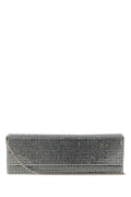 Amina Muaddi Crystal-Embellished Satin Clutch — Silver
