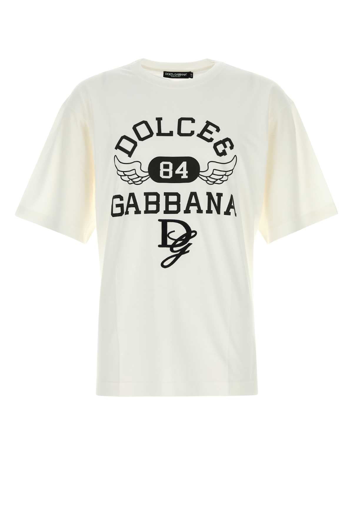 Dolce & Gabbana Logo-Embroidered Cotton T-Shirt — White