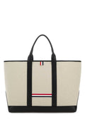 Thom Browne Canvas with RWB-Stripe Tote Bag — Beige