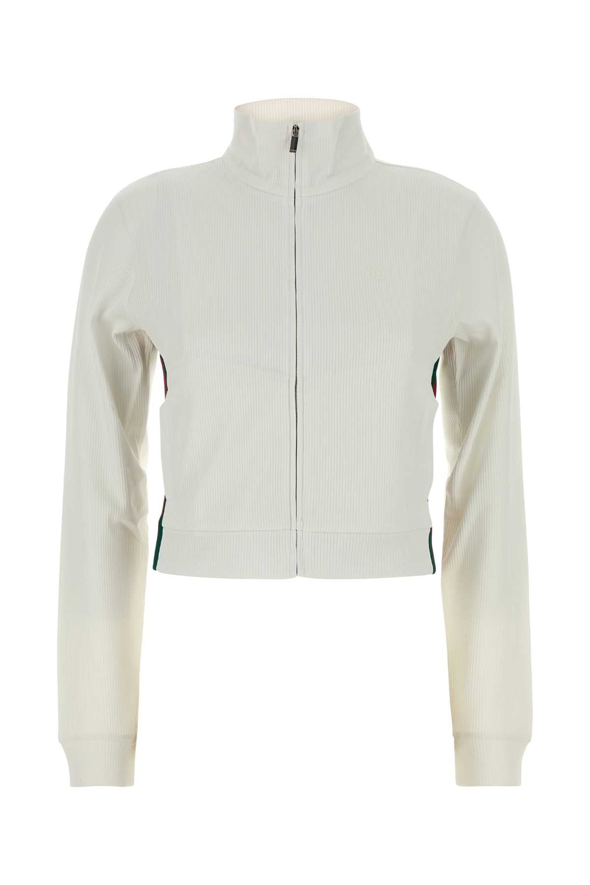 Gucci Ribbed Jersey Zip Sweatshirt — White