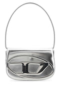Diesel Metallic Leather with Sculptural Hardware Shoulder Bag — Silver
