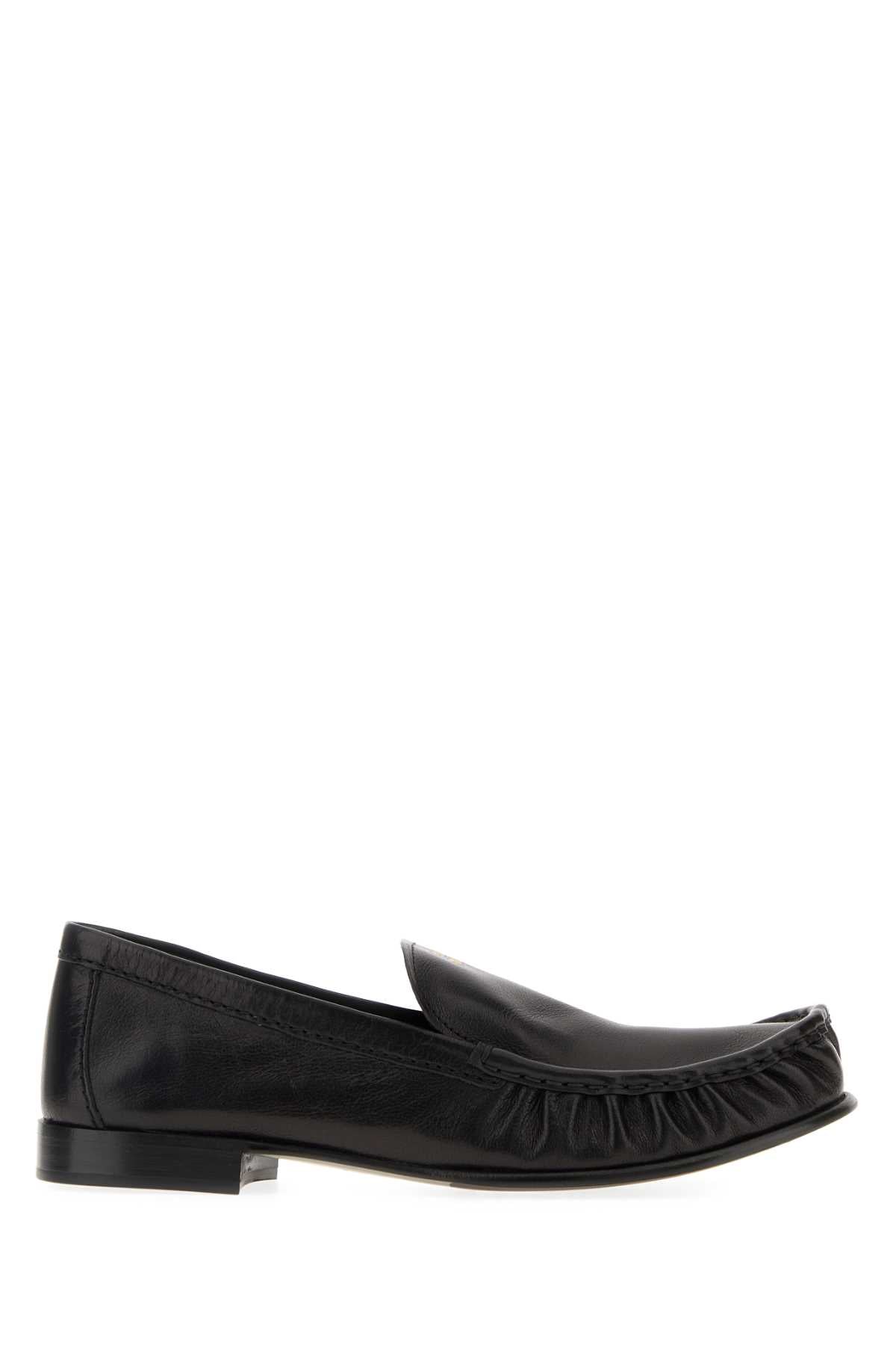 Miu Miu Gathered Leather Moccasin Loafer — Black