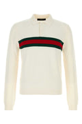 Gucci Cashmere Striped Polo Shirt — White