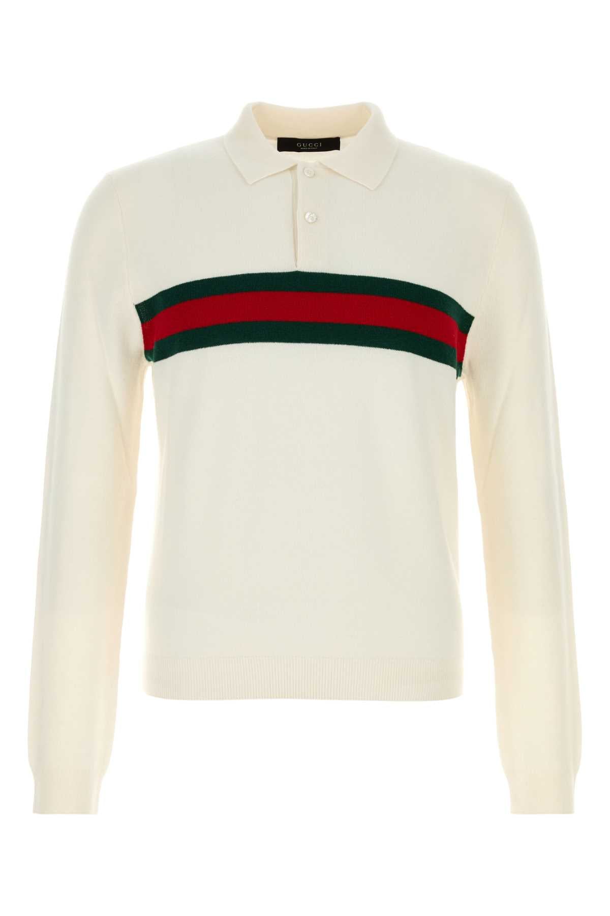 Gucci Cashmere Striped Polo Shirt — White