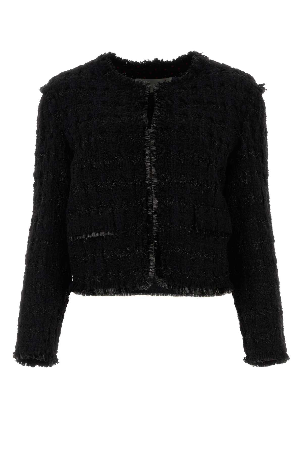 Tory Burch Textured Tweed Blazer — Black