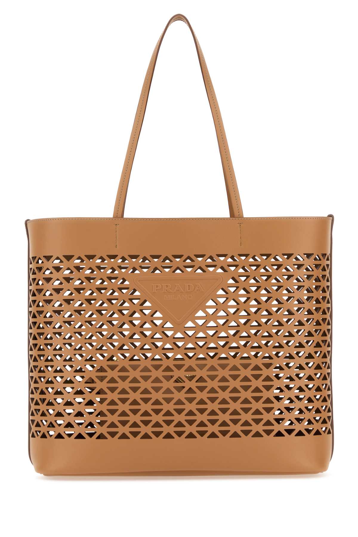 Prada Perforated Leather Tote Bag — Beige